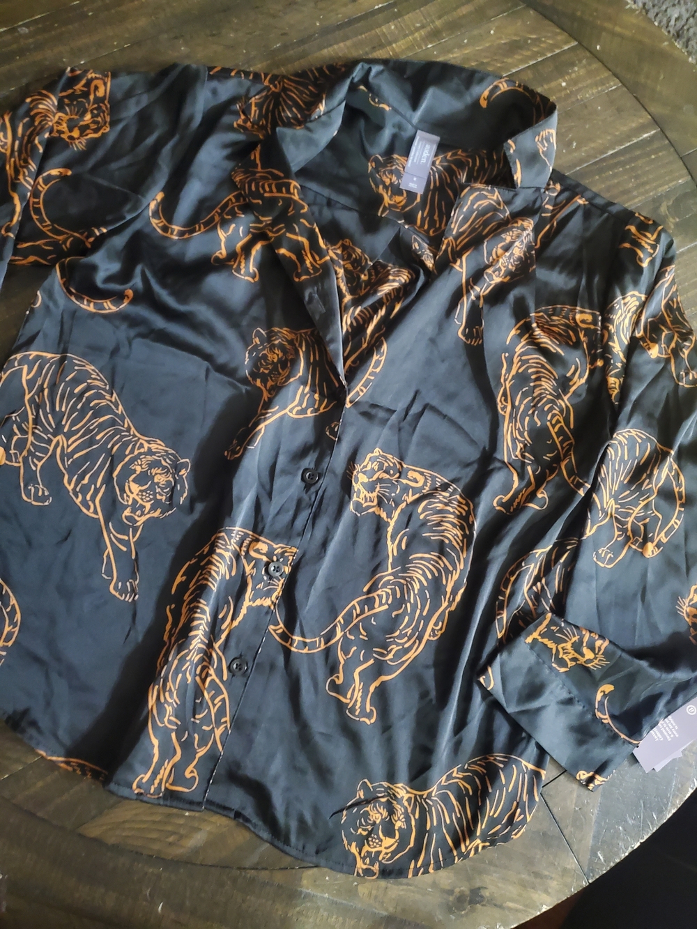 Auden Black and Orange Tiger Print Satin Pajama Top
